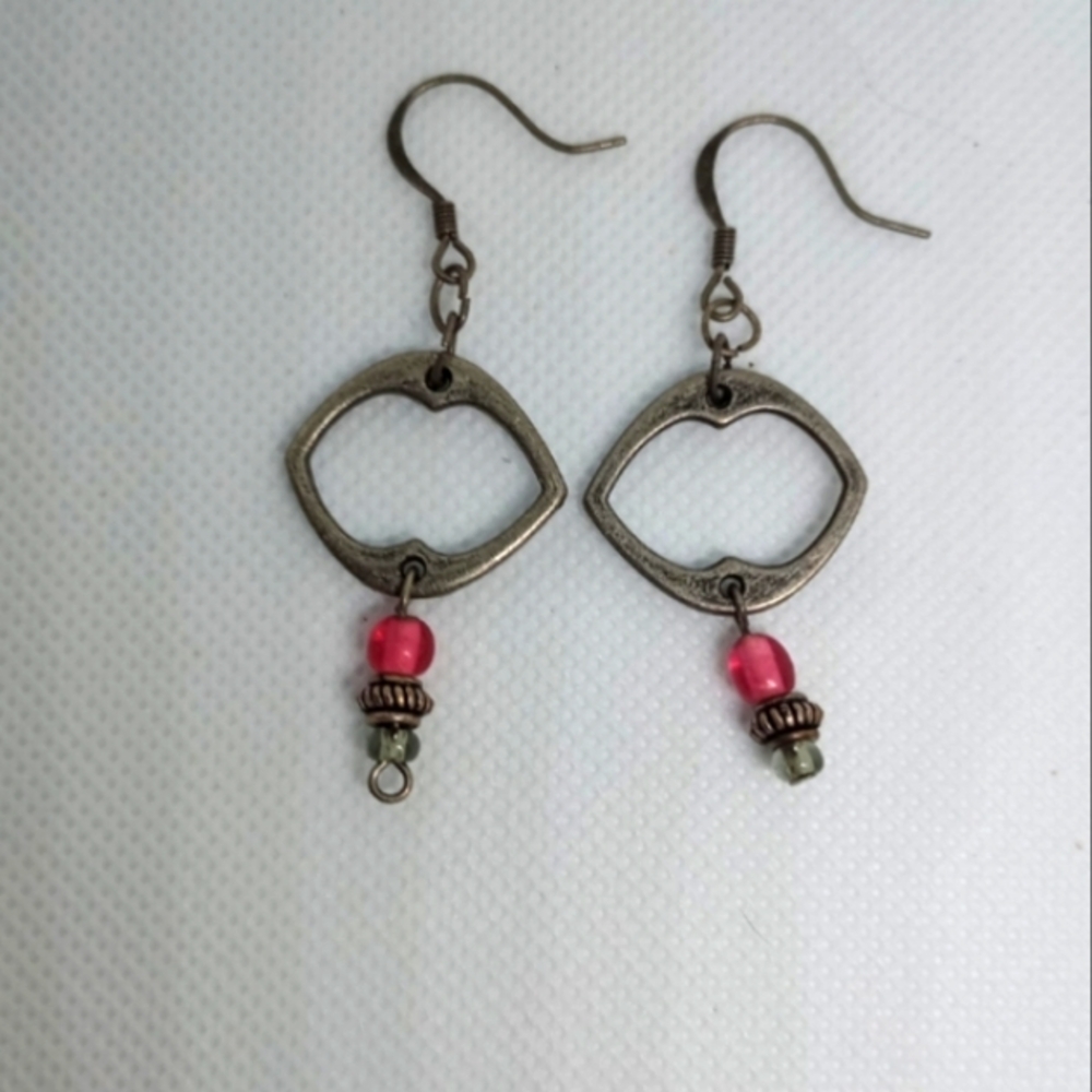 Stylish Silver and Pink Earrings Lip Design Pewter Kisses Casual Gift Birthday
